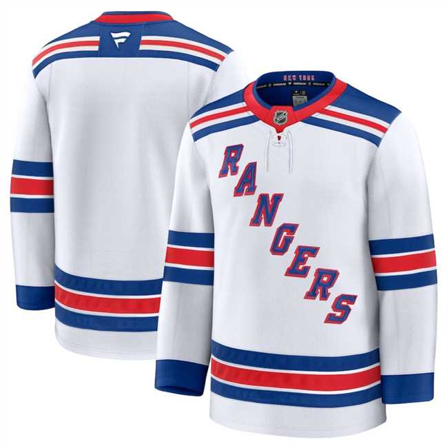 Men%27s New York Rangers Custom White 2024-25 Away Stitched Hockey Jersey